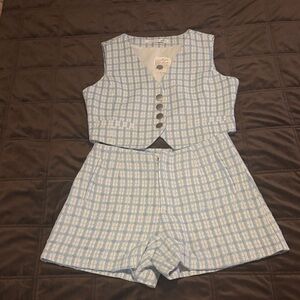 Altar'd State Light Blue Checkered Vest
